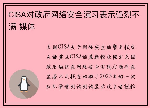CISA对政府网络安全演习表示强烈不满 媒体
