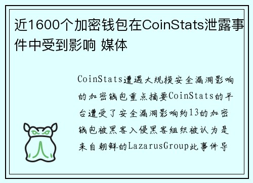 近1600个加密钱包在CoinStats泄露事件中受到影响 媒体