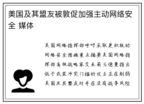美国及其盟友被敦促加强主动网络安全 媒体